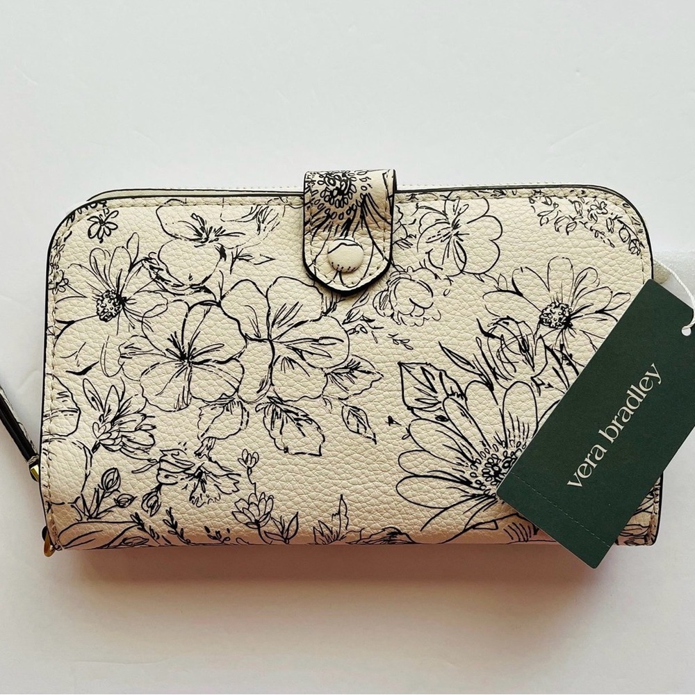 Vera Bradley Bloom Cottage Cream Leather Large Tab Wallet